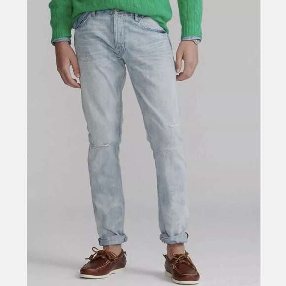 Polo Ralph Lauren The Varick Slim Straight Distressed Sun Faded Jeans - Picture 1 of 6